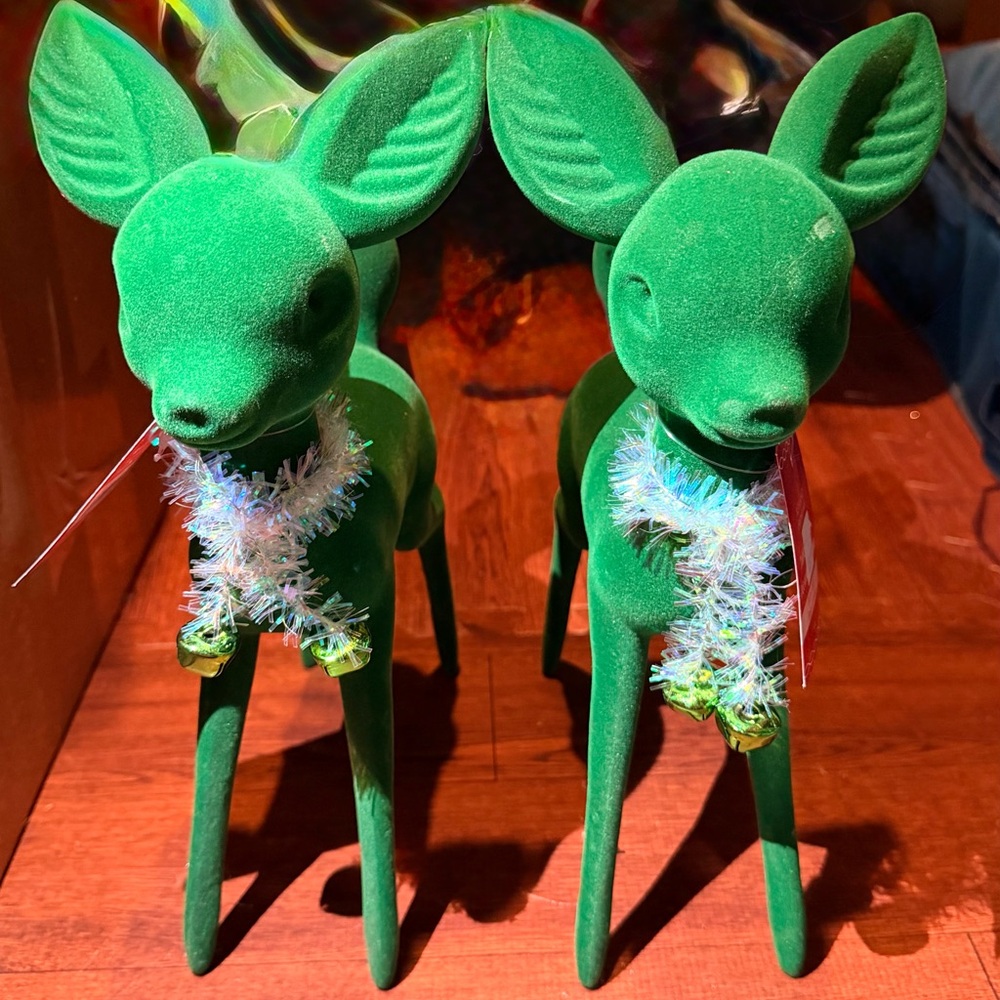 Lot of 3 Flocked Deer Figurine - Green and Red - Picture 5 of 6